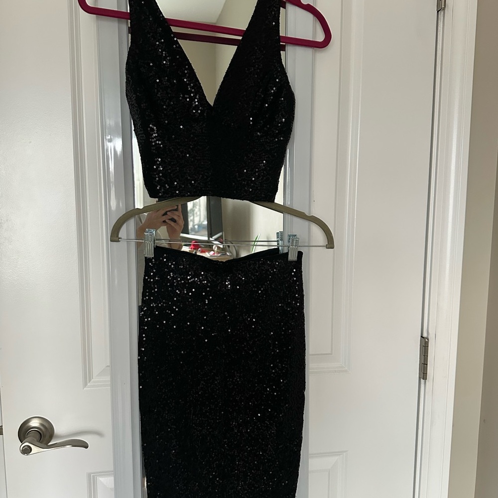 Aqua Black Sequin two piece set